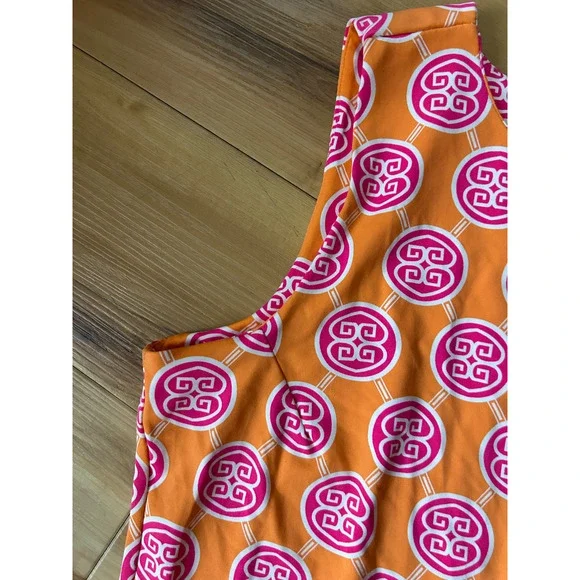 Lulu B Bright Beachy Tank Dress Pink Orange XL Medallion Greek Key Cover Up - Picture 3 of 8